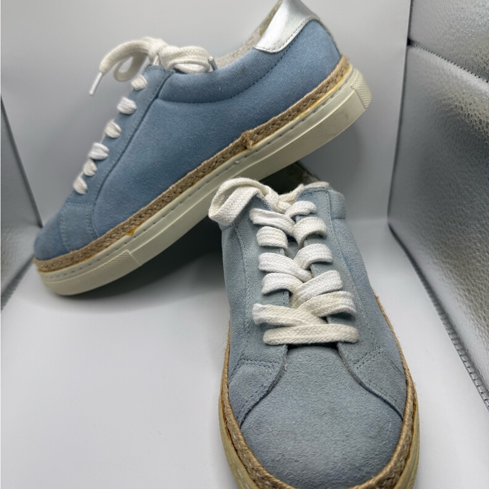 Leggiadro Powder Blue Suede Lace-Up Sneakers with Silver Heel